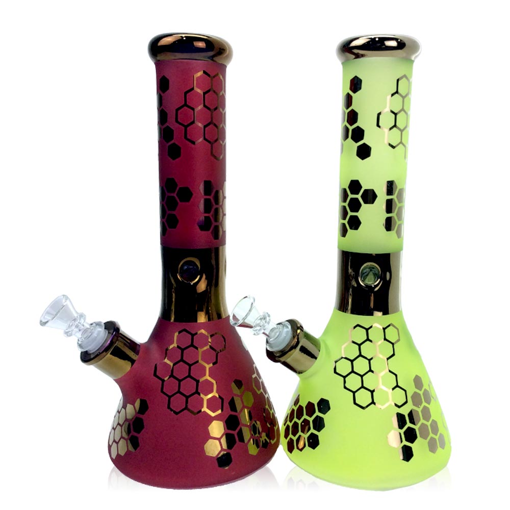 7MM Thick Sandblasted Electroplated Glass Bong - 12" - Beaker 