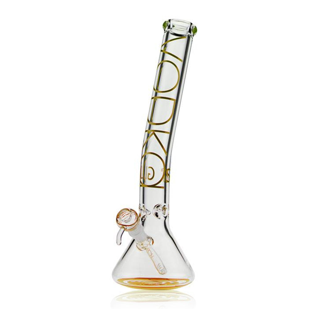 VODKA GLASS 9MM BENT NECK WATER PIPE - BEAKER - 18" GOLD