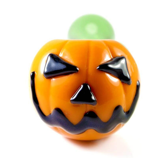 Chameleon Glass Jack O Lantern Hand Pipe Face Close Up