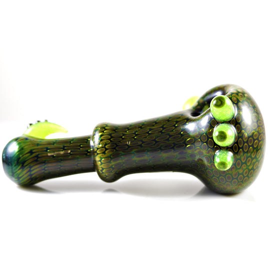 Small Snake Skin Sherlock Pipe -Green- made by Firekist Glass - Smoke City