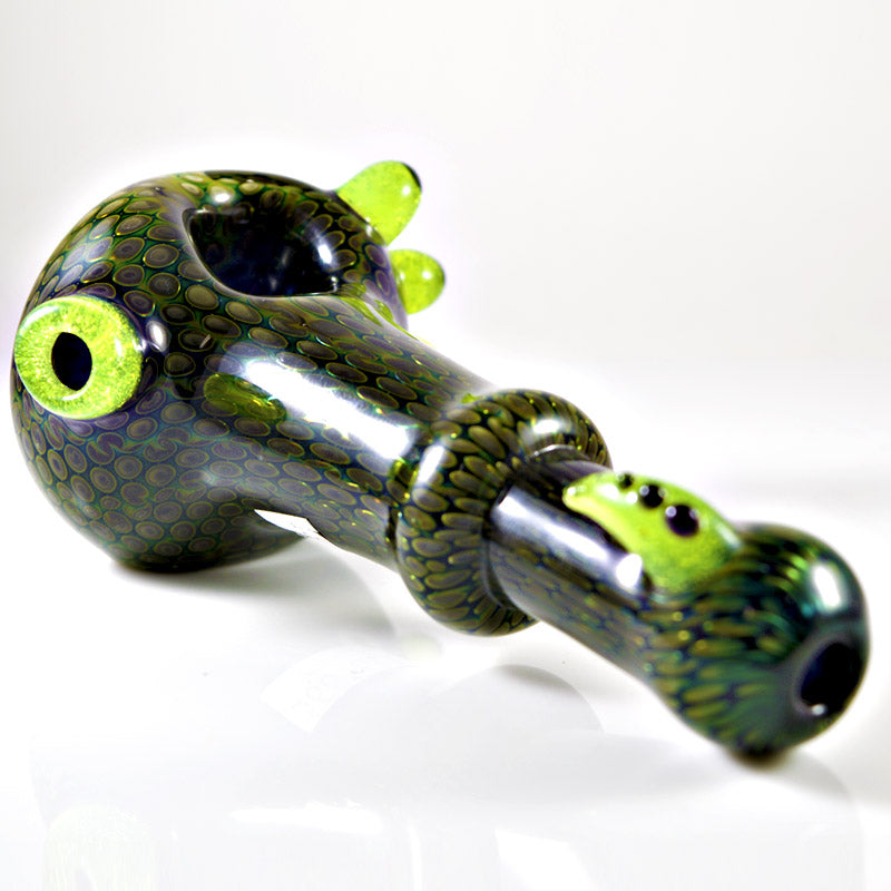 Small Snake Skin Sherlock Pipe -Green- made by Firekist Glass - Smoke City