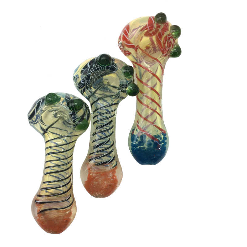 3.5 Inch Fumed Frit Rope With Three Nobs Hand Pipe