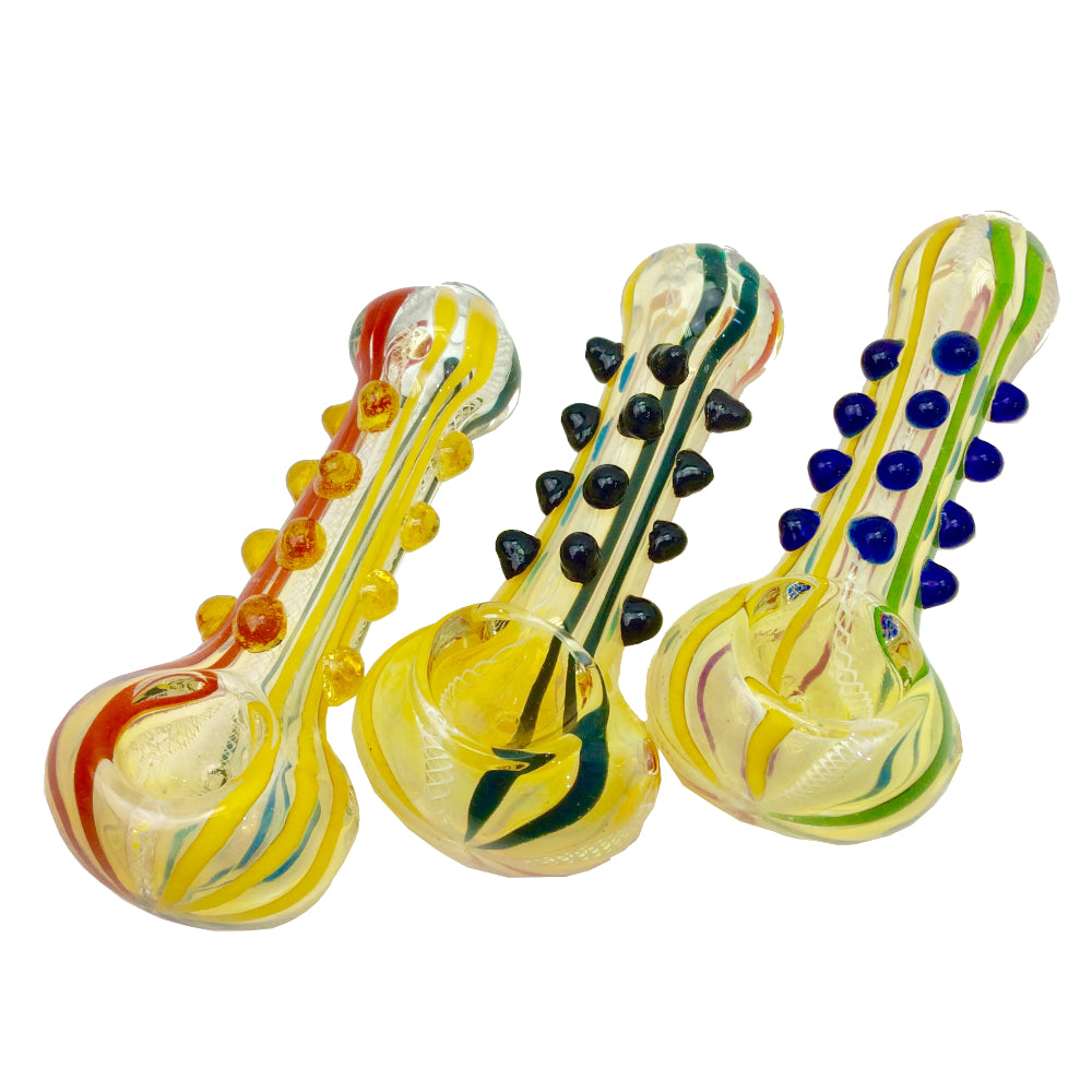 4.5 Inch Frit Lines Fumed With Body Knobs Hand Pipe