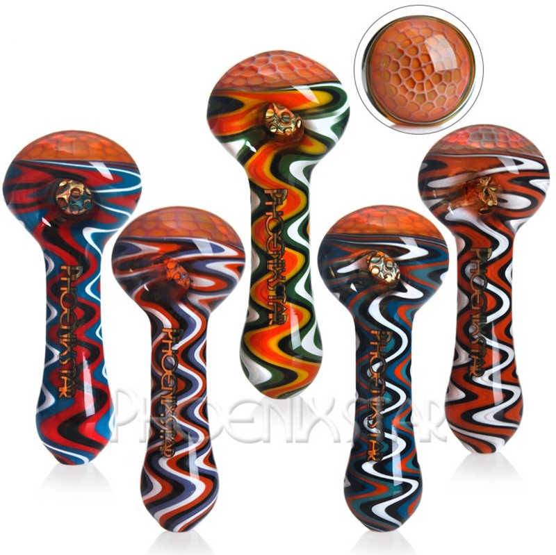 4 Inch Fumed Molino Screen Bowl Hand Pipe (American Glass Color Rod)