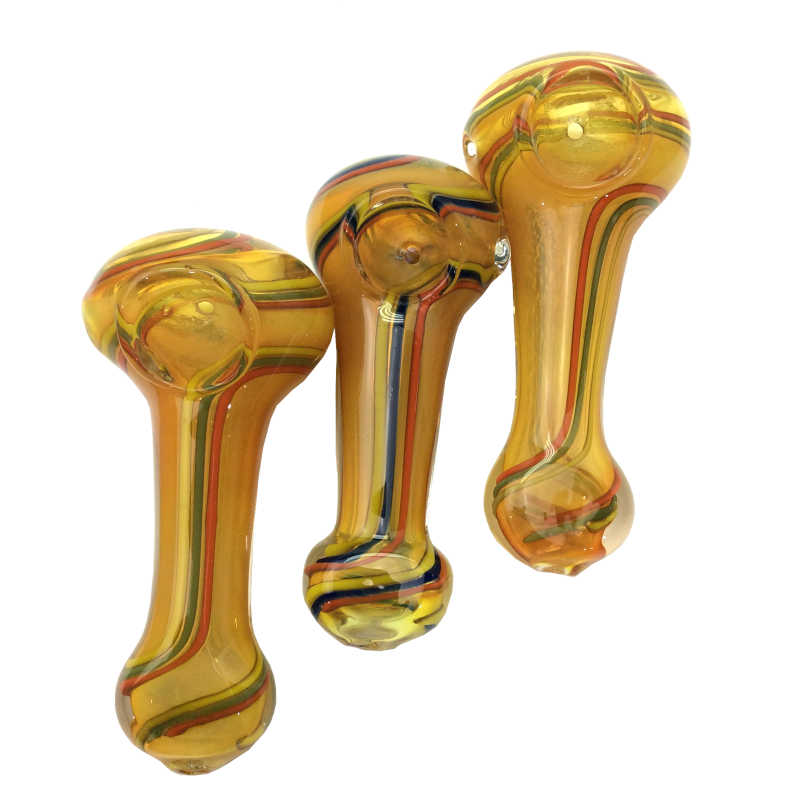 4 Inch Gold Fumed With Rasta Frit Lines Hand Pipe