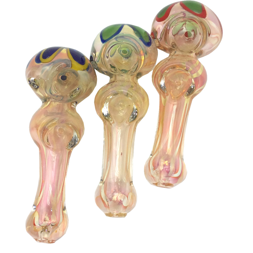 5 Inch Gold Fumed Double Bowl With Flower Hand Pipe