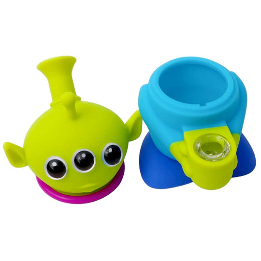 Toy Story Green Alien Silicone Bubbler Pipe Apart