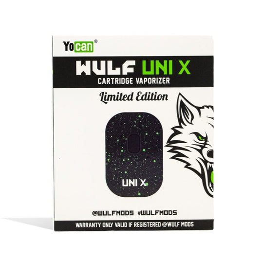 Wulf Mods Uni X Cartridge Vaporizer Black Green Spatter Packaging