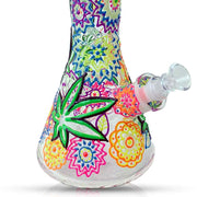 12 INCH Glow in the dark LEAF AND FLOWERS BEAKER WATER PIPE