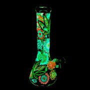 12 INCH Glow in the dark LEAF AND FLOWERS BEAKER WATER PIPE