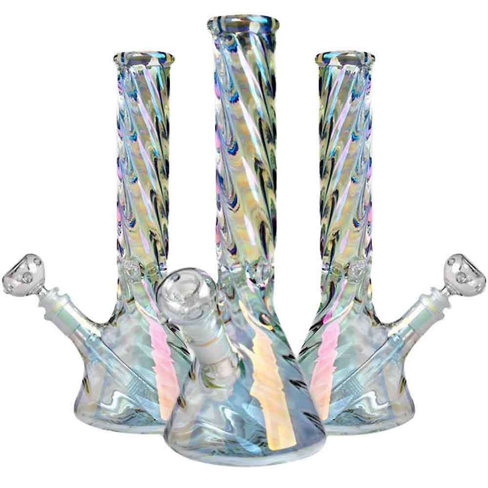 12 INCH TWIST IRIDESCENT BEAKER WATER PIPE