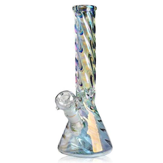 12 INCH TWIST IRIDESCENT BEAKER WATER PIPE