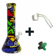 GRAPHIC SILICONE BEAKER WATER PIPE - 12" Combo with Banger and Carb Cap