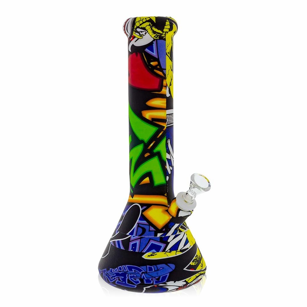 GRAPHIC SILICONE BEAKER WATER PIPE - 12"