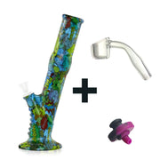 SIILICONE SLANTED WATER PIPE - 13" WITH QUARTZ BANGER AND DIRECTIONAL SILICONE CARB CAP