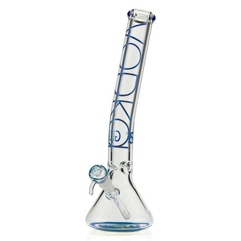 VODKA GLASS 9MM BENT NECK WATER PIPE - BEAKER - 18" BLUE