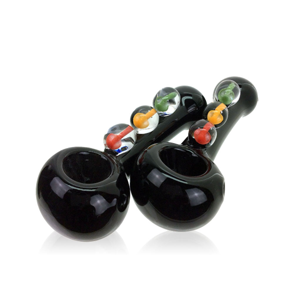 Black Hand Pipe with Rasta Mushroom Marbles -6"