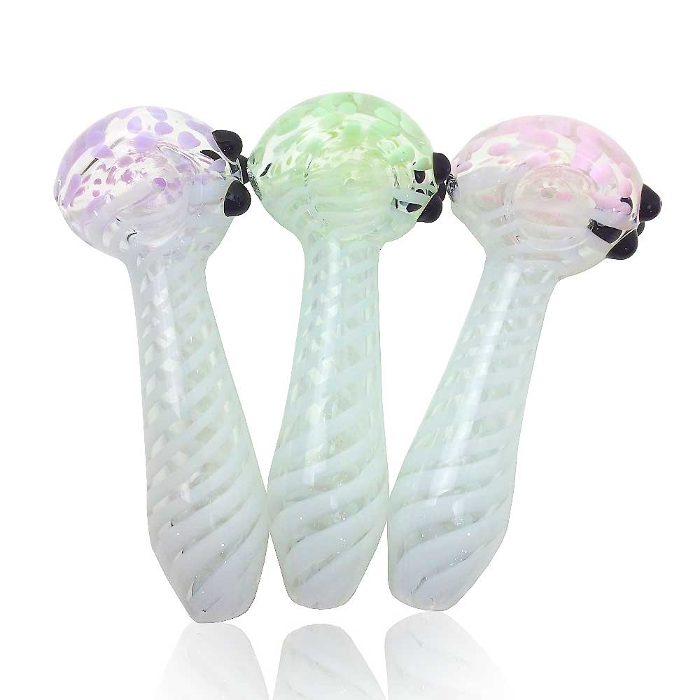 5 INCH WHITE SWIRL BODY CLEAR HEAD DOTS HAND PIPE