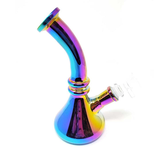 TILTED NECK IRIDESCENT BEAKER BONG - RAINBOW