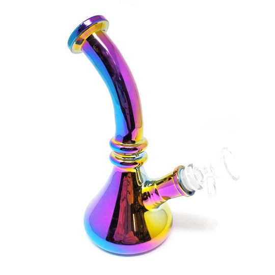 TILTED NECK IRIDESCENT BEAKER BONG - RAINBOW