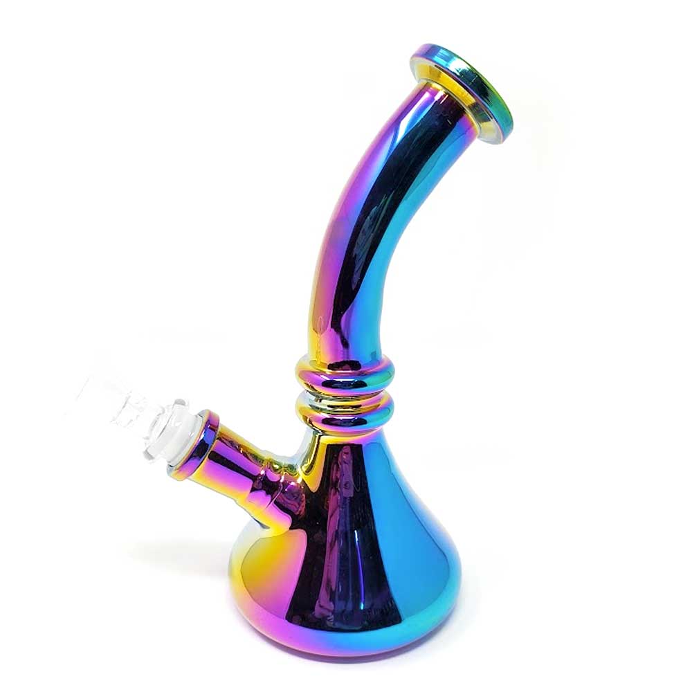 TILTED NECK IRIDESCENT BEAKER BONG - RAINBOW