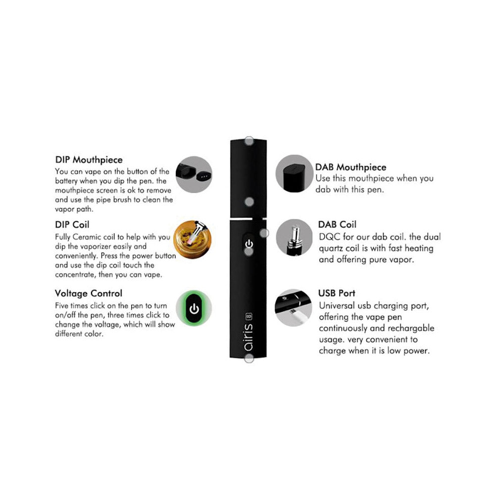 Airistech Airis 8 Dab & Dip Wax Vape Pen Vaporizer (400mAh) SC INC. Airistech Airis 8 Dab & Dip Wax Vape Pen Vaporizer (400mAh) SC INC.