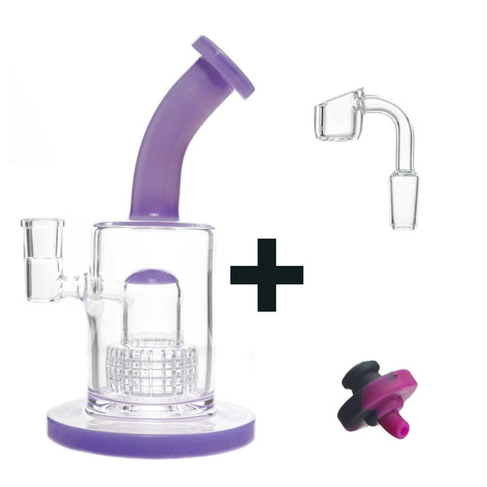 Purple Color Single Matrix Dab Rig With MATRIX PERC plus banger and carb cap