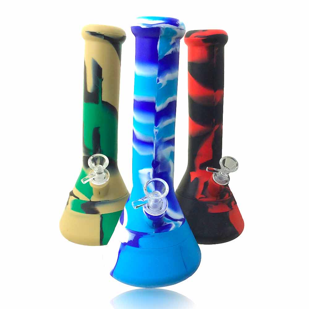 SILICONE 12 INCH BEAKER w STEM & BOWL SWIRL COLORS WATER PIPE