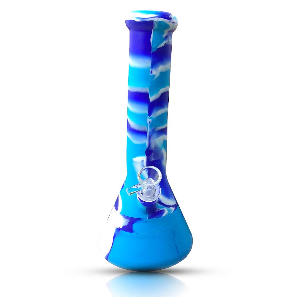 SILICONE 12 INCH BEAKER w STEM & BOWL SWIRL COLORS WATER PIPE