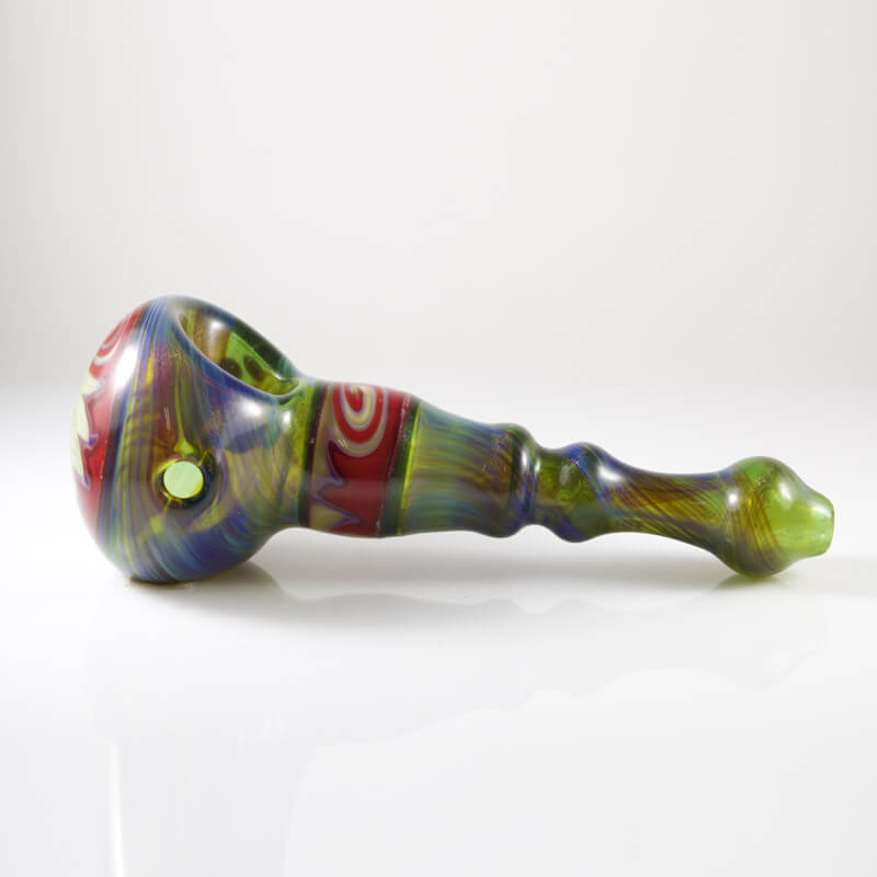 Cl1 Custom Glass Hand Pipe - Green Fumed with Reversal Left Side
