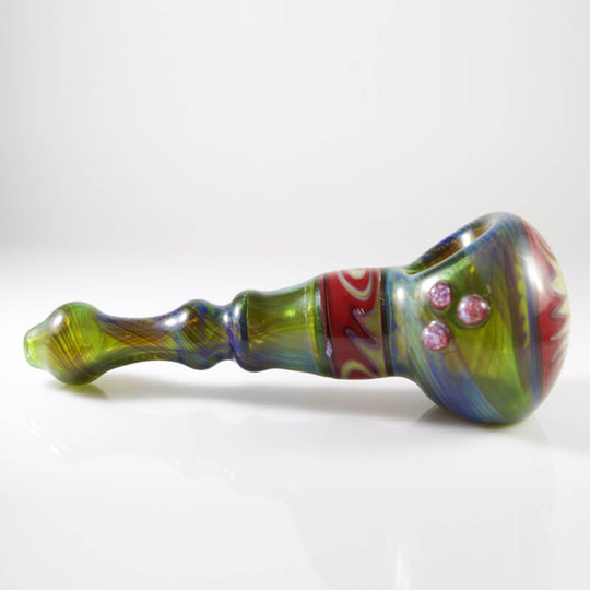 Cl1 Custom Glass Hand Pipe - Green Fumed with Reversal Right Side