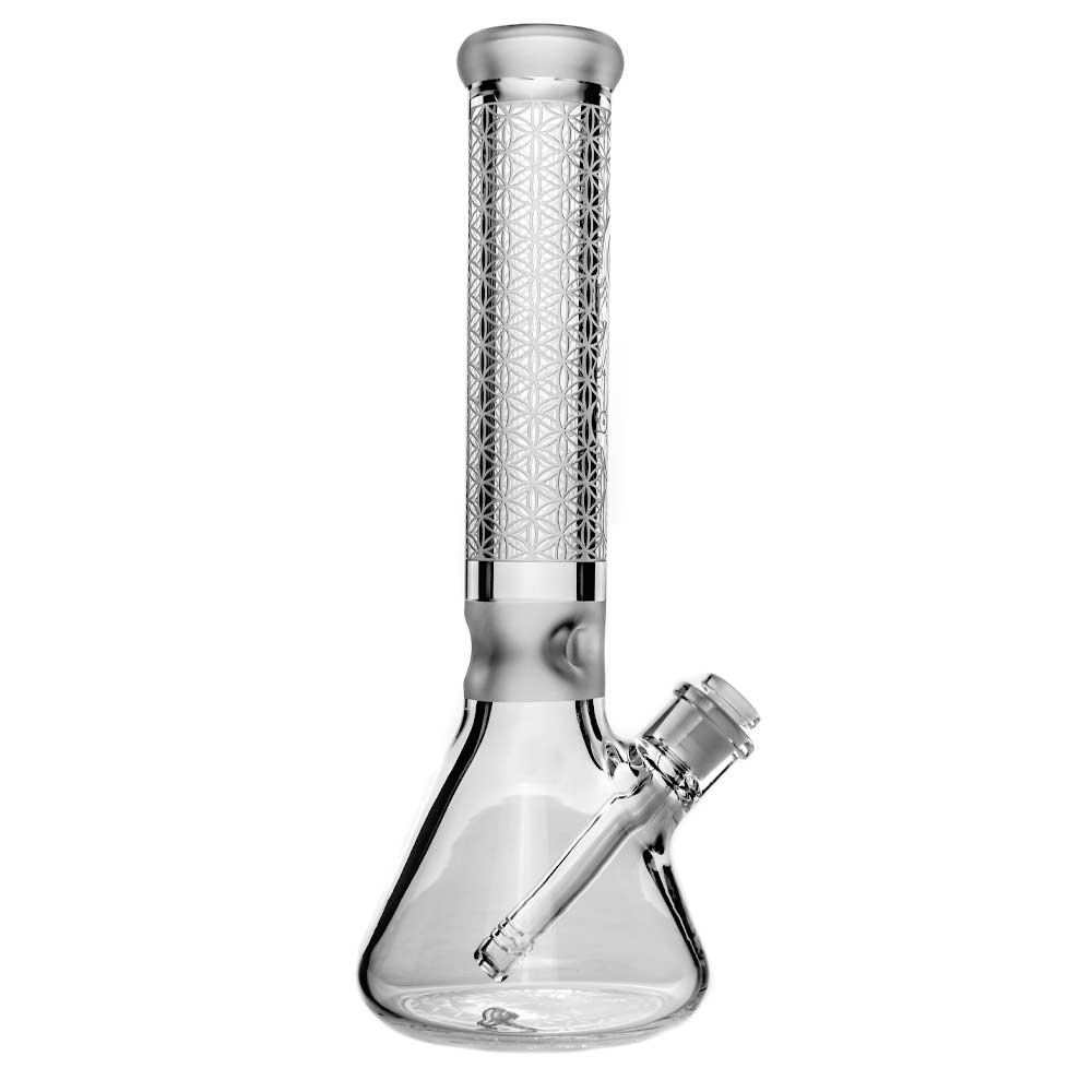 Tri Leaf Sandblasted Glass Bong - 14" - Beaker