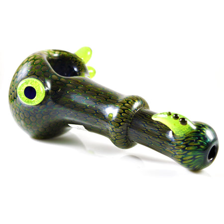 Small Snake Skin Sherlock Pipe -Green- made by Firekist Glass - Smoke City