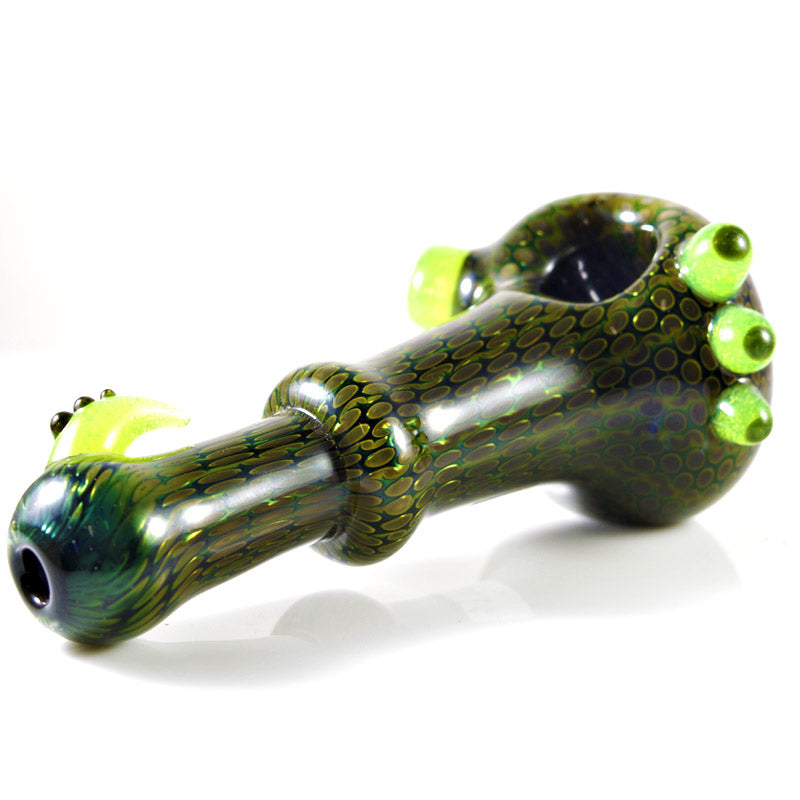 Small Snake Skin Sherlock Pipe -Green- made by Firekist Glass - Smoke City