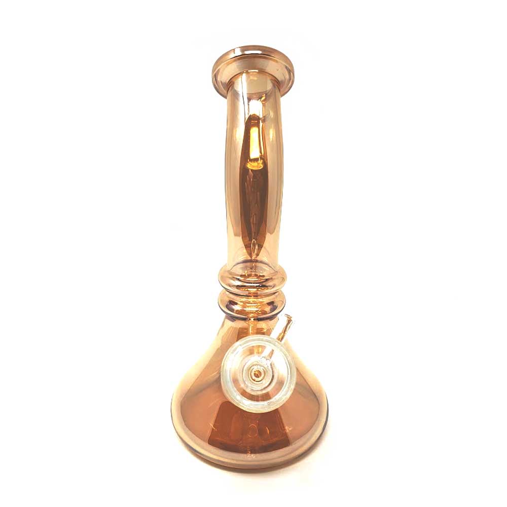 8" TILTED NECK IRIDESCENT BEAKER BONG - GOLD FUMED