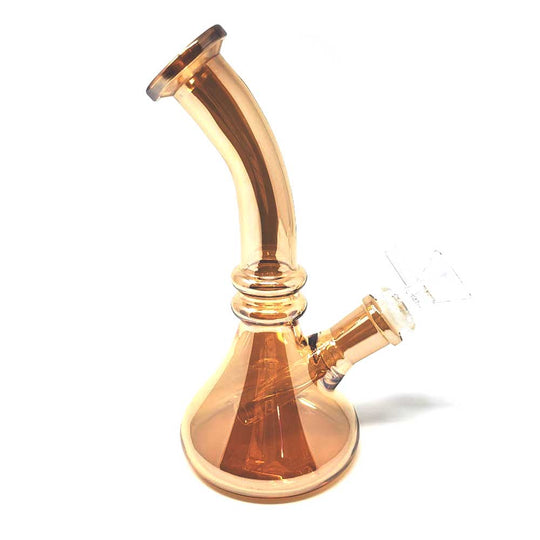 8" TILTED NECK IRIDESCENT BEAKER BONG - GOLD FUMED