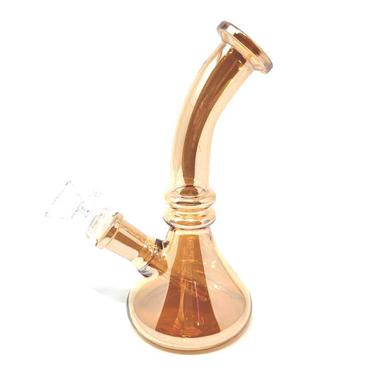 8" TILTED NECK IRIDESCENT BEAKER BONG - GOLD FUMED