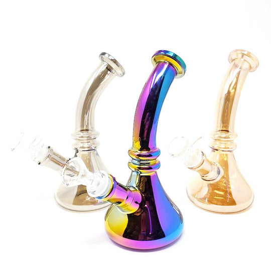 8" TILTED NECK IRIDESCENT BEAKER BONG - GROUP PHOTOS